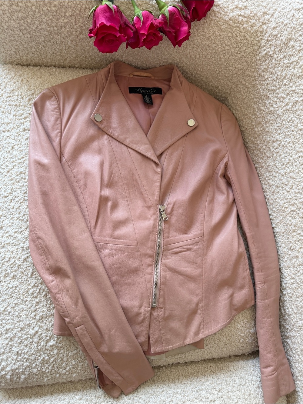 Kenneth Cole Blush Pink Leather Moto Jacket